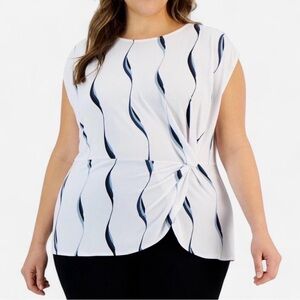 Alfani Plus Size Printed Side-Knot Cap-Sleeve Top